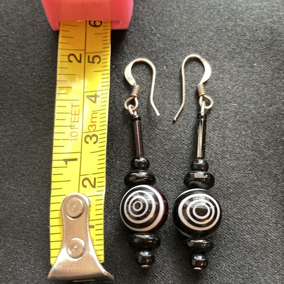 Vintage Handmade Black with White Spiral Earrings - Picture 10 of 10